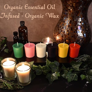 Organic Intention Votive Set: Aromatherapy Anointing Candles, 90 Hour Burn Time