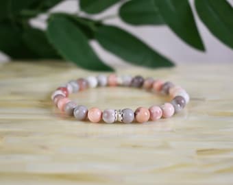 Roze Botswaanse agaatarmband, sterlingzilver, focus, probleemoplossend