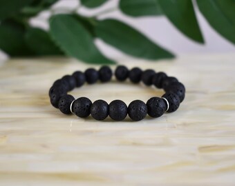 Armband lavasteen: sterlingzilveren accenten, dierenriemarmband