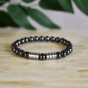 AAA Hematite Gemstone Bracelet: Sterling Silver, Good Fortune
