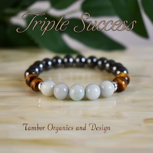 Bransoletka Triple Success, AAA Naturalny Birma Jade, AAA Naturalne Tygrysie Oko, AAA Naturalny Hematyt, Powodzenia, Baran, Wodnik, Czakra Podstawy