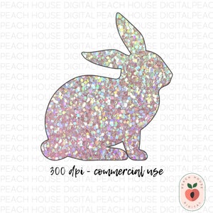 Chunky Holographic Glitter Easter Bunny PNG Digital Clip Art | Commercial Use