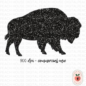May include: Black glitter silhouette of a bison, 300 dpi - commercial use.