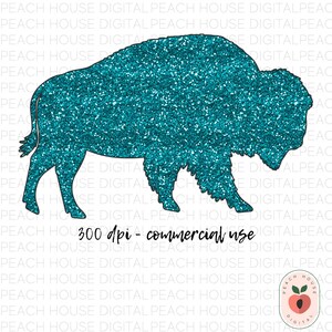May include: Teal glitter buffalo silhouette, 300 dpi, commercial use.