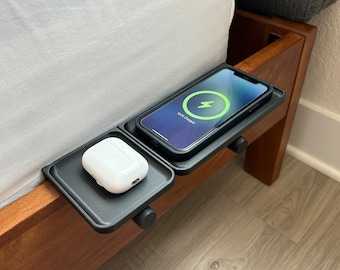 bed frame shelf | magsafe charging | modular organizer | iphone apple watch airpods dock | floating nightstand | glasses jewelry tray