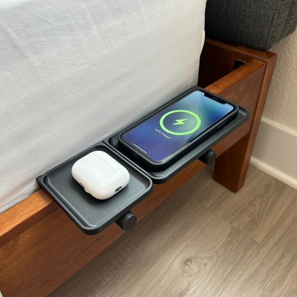 bed frame shelf | magsafe charging | modular organizer | iphone apple watch airpods dock | floating nightstand | glasses jewelry tray