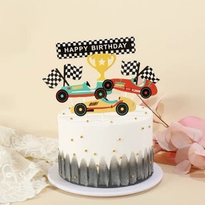 Racing Cars Decorative Happy Birthday Cake Topper.  Ideal for party, celebration, event, occasion, birthday