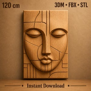 Abstrakt ansiktsträsnideri CNC-fil | 3D-reliefmodell i STL (digital nedladdning)