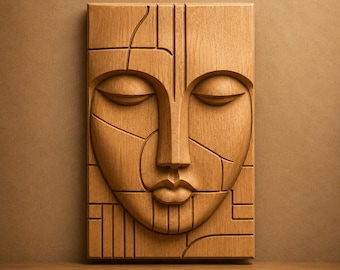 Abstract Face Wood Carving CNC File | 3D Relief STL Model (Digital Download)
