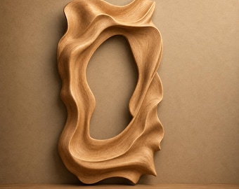 May include: A light brown wooden frame with a fluid, wavy, and organic shape. The text 120 cm and 3DM • FBX • STL is visible at the top, with the text Instant Download at the bottom. The frame features a smooth, carved wood grain texture.