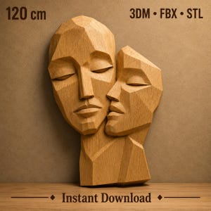 Abstrakta ansikten träsnideri STL-fil | CNC-fräs väggkonst (digital nedladdning)