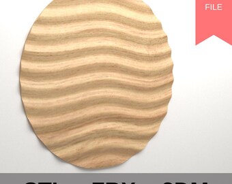 May include: A round, light-brown wooden object with a wavy, textured surface. The image includes the text "STL", "FBX", and "3DM" at the bottom, and "DIGITAL FILE" on a red banner. This is likely a digital file for 3D modeling.