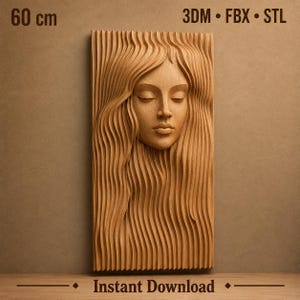 3D-relief av kvinnans ansikte (STL-fil) | CNC-träsnideriväggkonst (digital nedladdning)