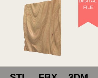 May include: A digitally rendered, light brown wooden panel with a wavy, textured surface. The panel is slightly curved and has a natural wood grain pattern. The words "DIGITAL FILE" are in a red banner. Below the panel are the words "STL", "FBX", and "3DM".