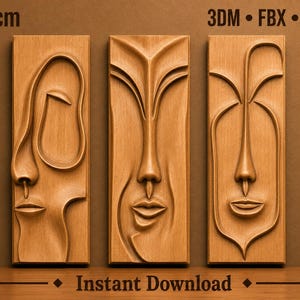 Abstrakta ansikten träsnideri väggkonst | CNC-fräs 3D-relief STL (digital nedladdning)