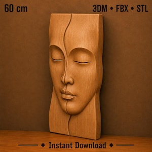 3D-ansiktsrelief STL-fil för CNC-träsnideriväggkonst (direktnedladdning)