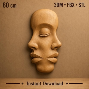 Abstrakt ansiktsträsnideri CNC-fil | 3D-reliefmodell i STL (digital nedladdning)