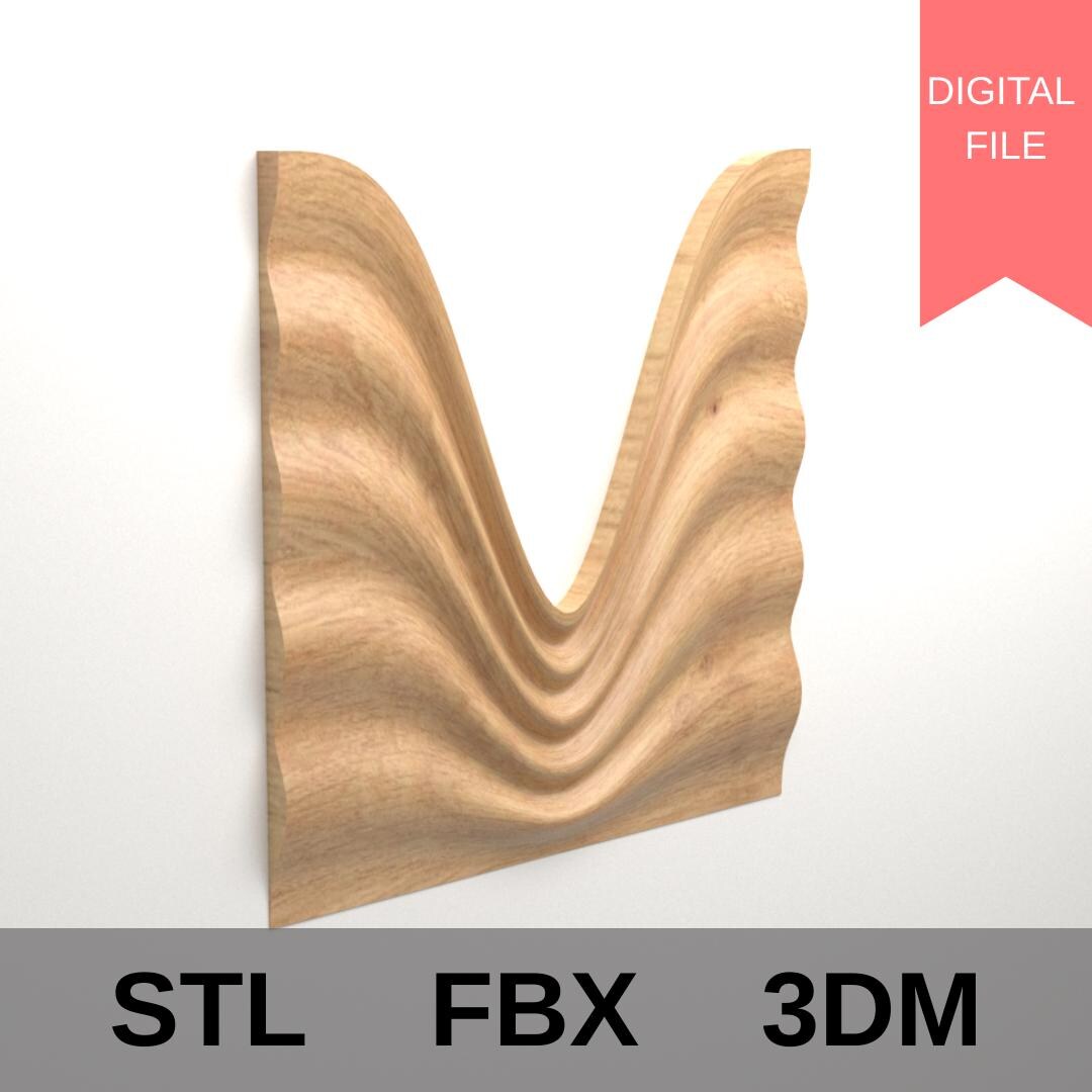 Wavy 3D Wood Carving Wall Art Model | CNC Router Relief (STL, FBX, 3DM ...