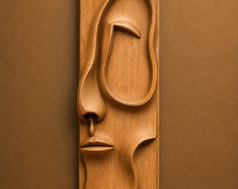 Abstract Face Wood Carving CNC File | 3D Relief STL, FBX, 3DM Download