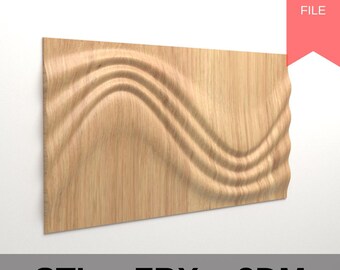 May include: A light-colored wooden panel with a wave-like design carved into its surface. The panel has a rectangular shape with a textured, three-dimensional pattern. The words "STL", "FBX", and "3DM" are displayed at the bottom, with a "DIGITAL FILE" label in the upper right.