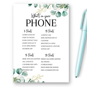 Baby Shower Game Qu’est-ce qu’il y a sur votre téléphone, Nouvelle maman à révéler le sexe, Idées de faveurs de fête, Conseils de prédiction, Baby Shower unisexe neutre, EBS1