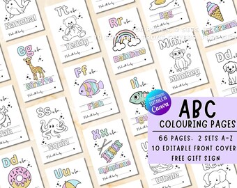 Printable Alphabet Colouring Book, ABC Baby Shower Colouring Pages, Fun Baby Shower Activity & Keepsake, Editable Canva Download, 66 Pages