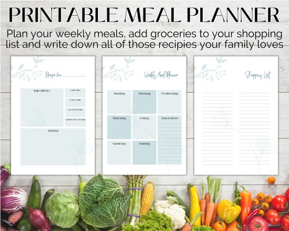 Meal Planner Printable Weekly Meal Prep Planner Printable | Etsy