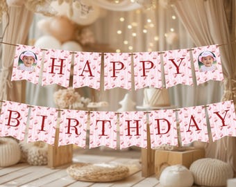 Cherry Birthday Banner Printable, Happy Birthday Banner, 1st Birthday Decor, Girls Berry Party, Editable Birthday Banner Download, CH01