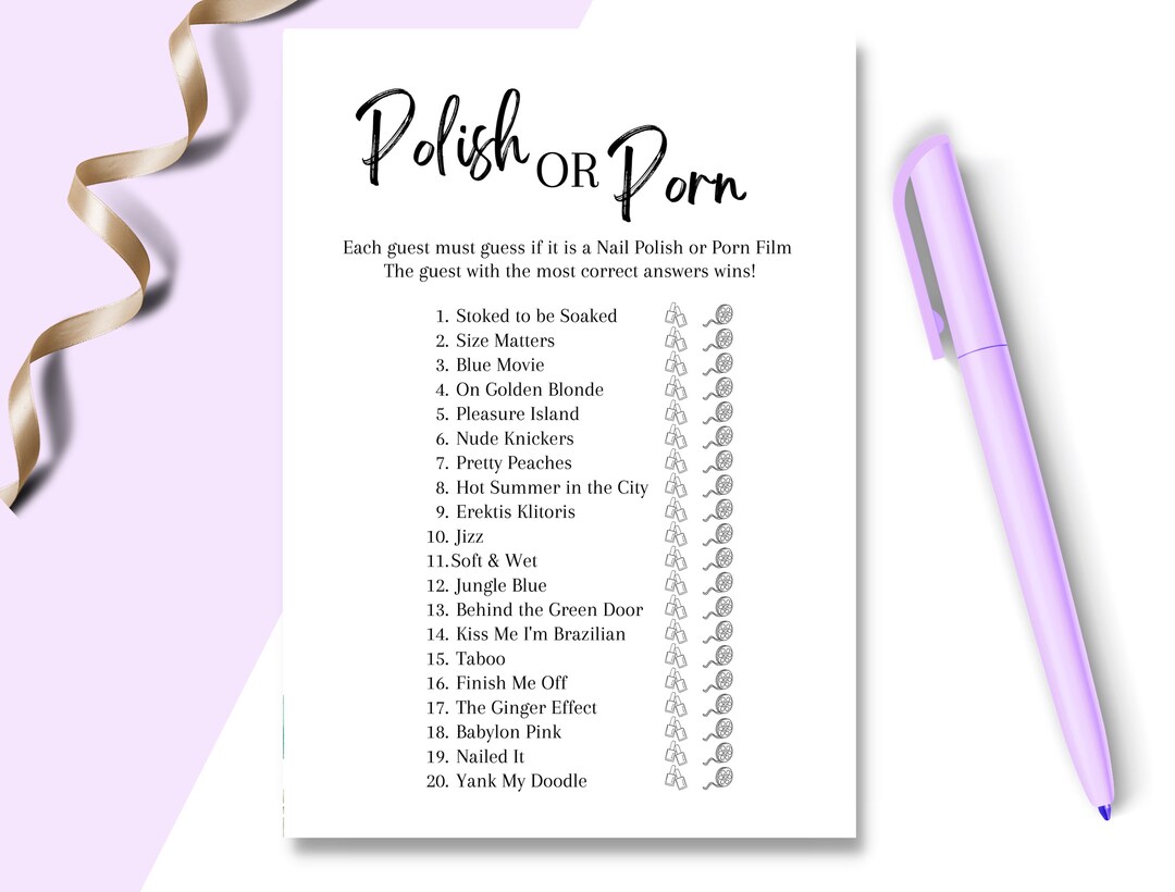 Simple Elegant Hen Party Game Polish or Porn Hen Game, Bridal Shower