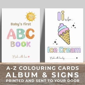 Printed Baby Shower ABC Colouring Pages with Photo Album and Guest Signs, Physical Alphabet Colouring Activity & Keepsake Baby Shower Book