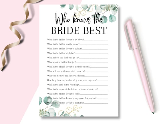 Hen Party Game Who Knows the Bride Best Bridal Shower Games | Etsy