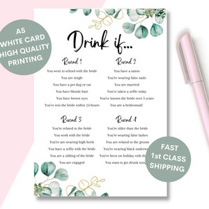 Drink If Game, Hen Party Fun Hen Games, Bridal Shower Hen Night Games, Funny Bride to be Hen Night Games, Bachelorette Party Games, EHP1