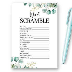 Jeu de douche de bébé Word Scramble, nouvelle maman à révéler le sexe, jeux de fête idées de faveur, conseils de prédiction, douche de bébé neutre unisexe, EBS1