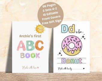ABC Baby Shower Colouring Pages, Fun Baby Shower Activity & Keepsake, Printable Alphabet Colouring Book, Editable in Canva, 66 Pages