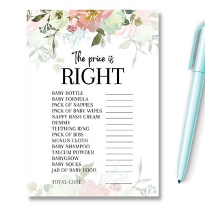 Floral Baby Shower Game The Price is Right, New Mom to Be Gender Reveal, Party Favor, Prediction Advice, Unisex Neutral Baby Shower, RBS1