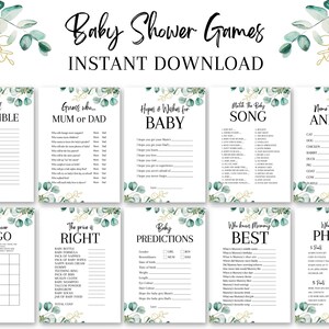 Paquete de juegos de baby shower, nueva mamá para ser revelación de género, juegos de fiesta a favor de ideas, consejos de predicción, deja unisex neutral baby shower, EBS1