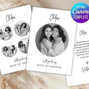 Cartão postal de proposta de dama de honra, modelo canva editável, cartão de proposta personalizado para dama de honra, dama de honra, florista, festa de noiva