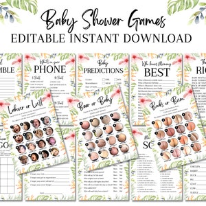 13 jeux de douche de bébé, nouvelle maman à révéler le sexe, idées de faveur de jeux de fête, conseils de prédiction, douche de bébé neutre unisexe Jungle Safari