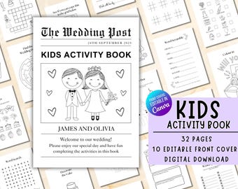 Personalised Kids Wedding Activity Book Printable, 32 Pages Games Puzzles, Instant Download, Child Wedding Favours, Activity Colouring book