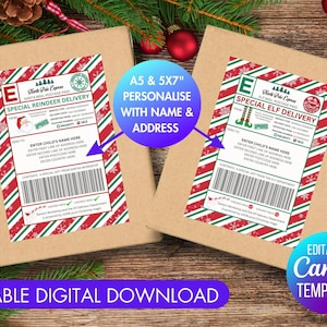 Editable Elf and Santa Label, Christmas Elf, Christmas Stickers, Elf Arrival Kit, Elf Delivery Stamp, Elf Mail Sticker, Elf shipping Labels
