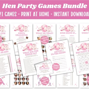 Bridal Shower Games Bundle, 21 Pink Western Hen Party Games Bundle, Bachelorette Bride to be Hen Night Keepsake, Country Cowboy Cowgirl Hens