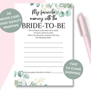 Hen Party Favourite Memories of the Bride to Be, Bridal Shower Keepsake, Bride to be Hen Night Games, Bridal Party Funny Hen Game, Hen, EHP1