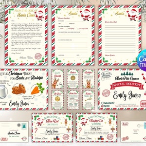 Paquete Carta de Santa, Carta Oficial de Navidad, Caja de Nochebuena, Certificado Bonito, Etiquetas de Navidad, Plantilla Editable de Descarga Instantánea