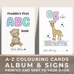 Baby Shower Activity & Keepsake, ABC Colouring Pages, Baby Shower Photo Album and Guest Signs, Printed Physical Alphabet Animal Book