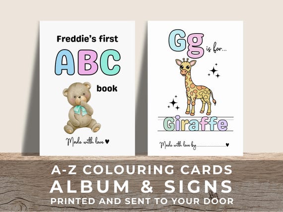 Baby Shower Activity & Keepsake, ABC Colouring Pages, Baby Shower Photo Album and Guest Signs, Printed Physical Alphabet Animal Book