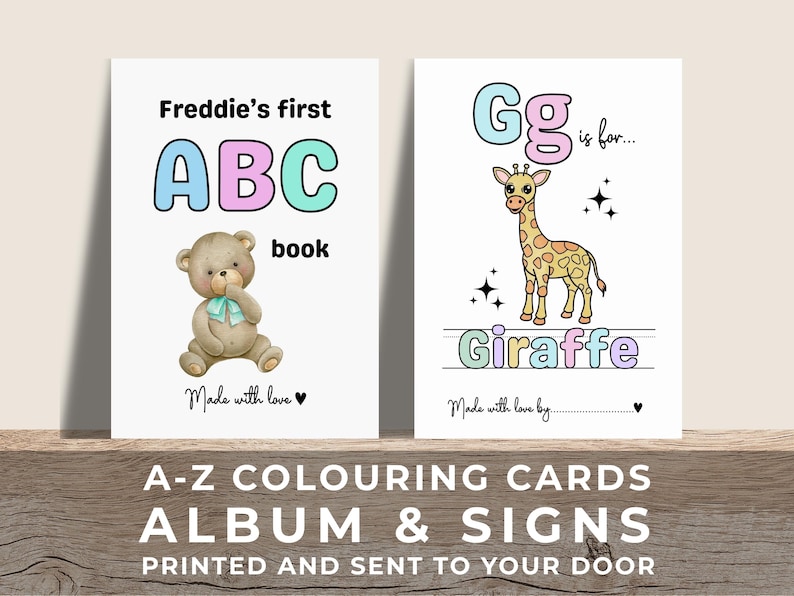 Baby Shower Activity & Keepsake, ABC Colouring Pages, Baby Shower Photo Album and Guest Signs, Printed Physical Alphabet Animal Book