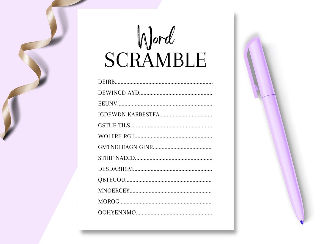 Simple Elegant Hen Party Word Scramble Game, Classy Bridal Shower Accessories, Bride to Be Hen