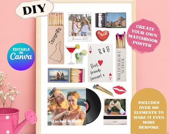Editable Matchbook Poster Template, Best Friends Print, Friends Photo Poster Template, Gift for Best Friend, Personalised Bestie Print Gift