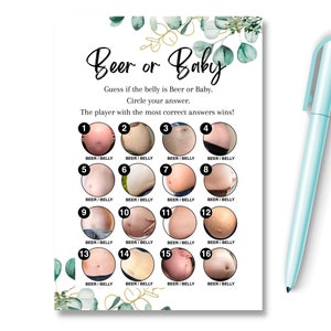 Beer or Baby Game for Baby Shower Gender Reveal Party, Funny Party Games Idea, Afternoon Tea Boho Botanical Unisex Neutral Baby Shower, EBS1