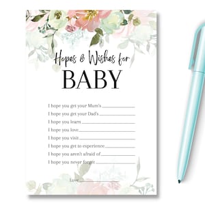 Floral Baby Shower Hopes & Wishes for Baby, New Mom to Be Gender Reveal, Favor Ideas, Prediction Advice, Unisex Neutral Baby Shower, RBS1